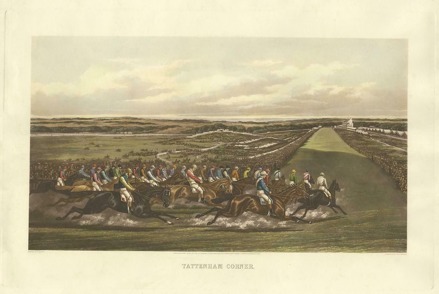 Antique Horse Racing Print 'Tattenham Corner' In England, Circa 1900 photo furniture