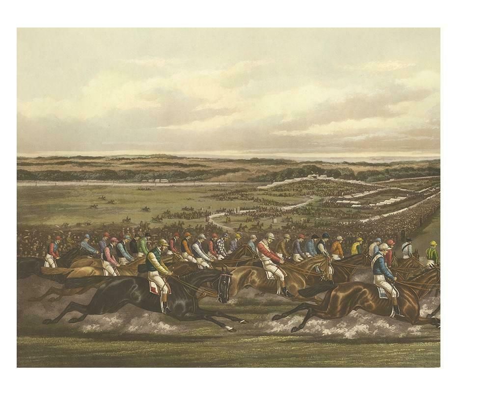 Antique Horse Racing Print 'Tattenham Corner' In England, Circa 1900 photo for sale