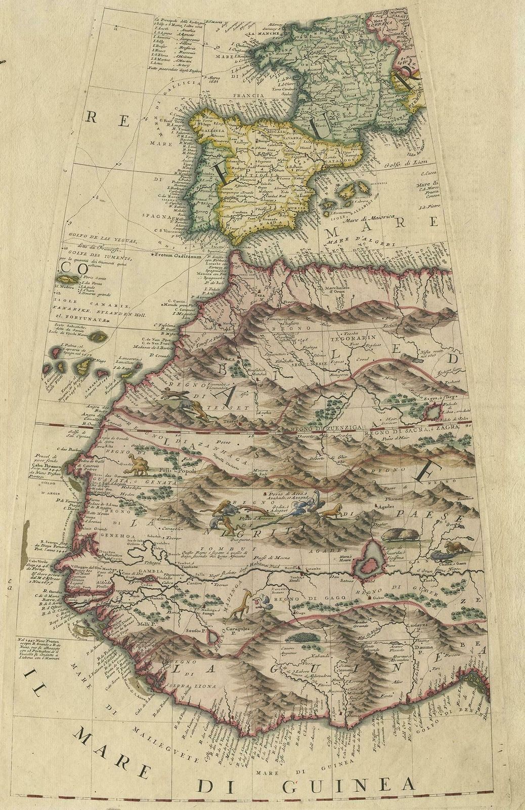 Rare Antique Map Of Southwestern Europe And West Africa By V.M. Coronelli, 1692 photo furniture