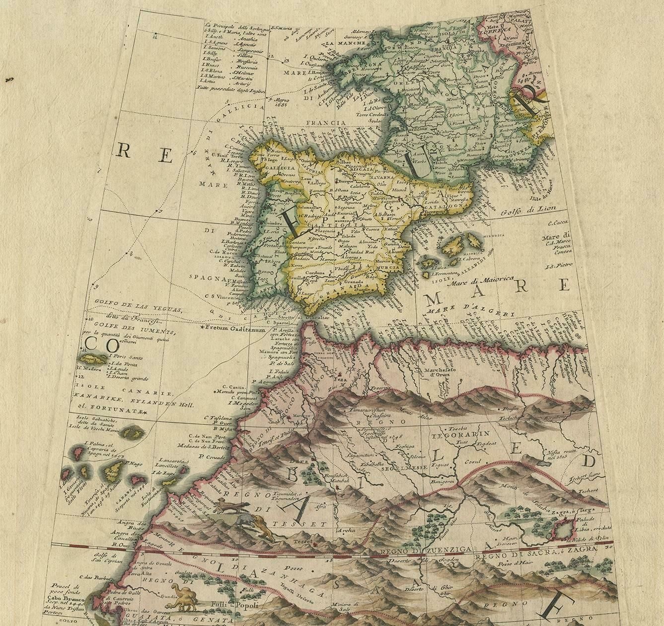 Rare Antique Map Of Southwestern Europe And West Africa By V.M. Coronelli, 1692 photo for sale