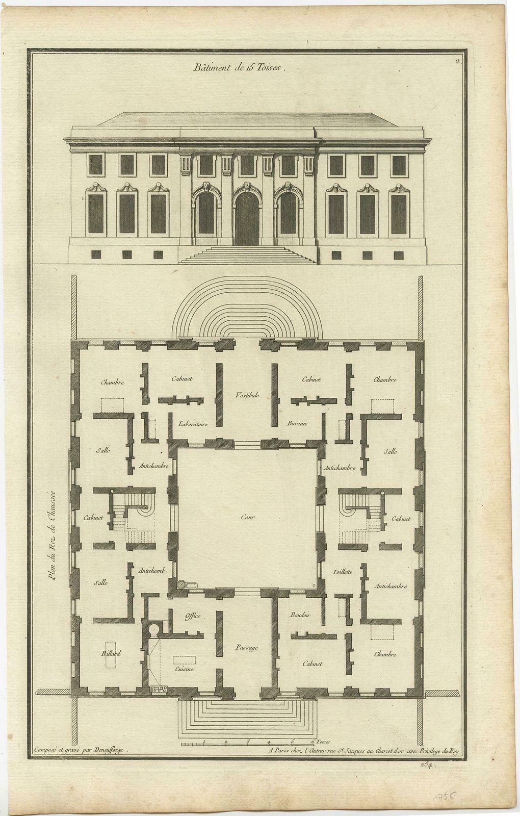 Set Of Four Antique Archicture Prints Of Various Building Plans And Facades photo for sale