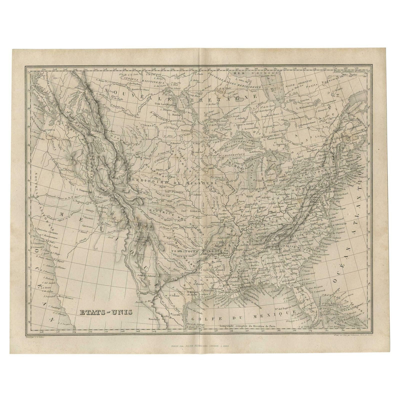 Antique Map Of The United States By Balbi '1847'