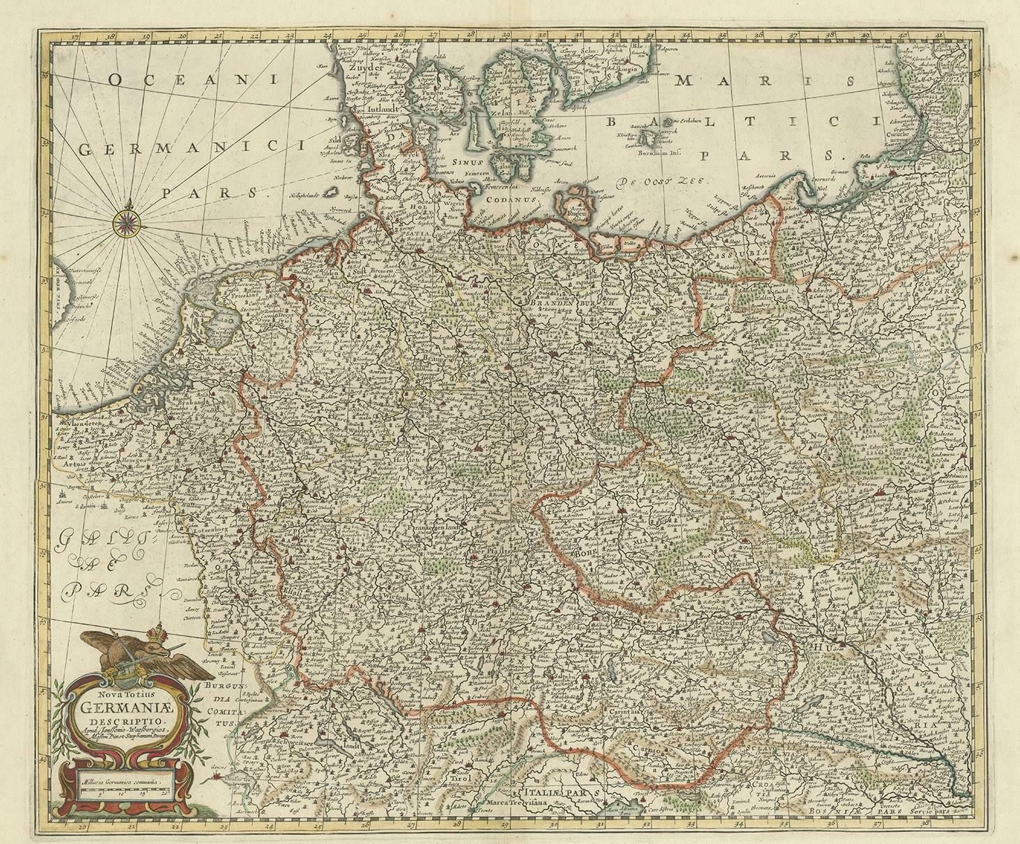 Antique Map Of The German Empire, Johannes Janssonius Van Waesbergen, Circa 1670 photo furniture