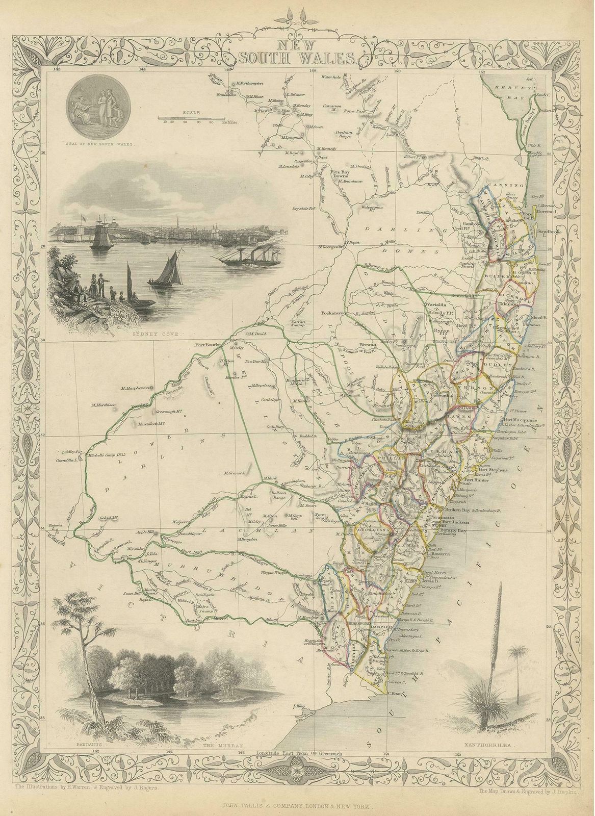 Antique Map Of New South Wales By Tallis, Circa 1851 photo for sale