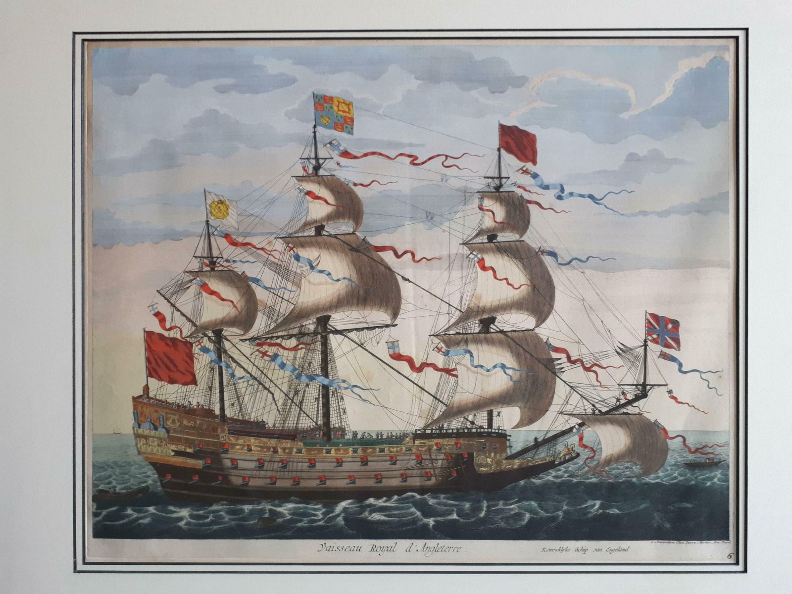 Antique Print Of The Royal Flagship Of The English Fleet By P. Mortier, C.1693 photo furniture