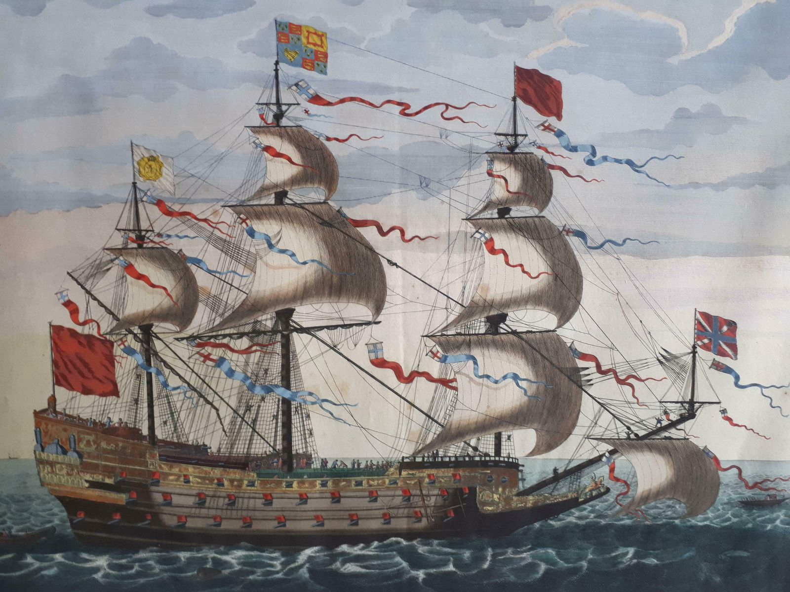 Antique Print Of The Royal Flagship Of The English Fleet By P. Mortier, C.1693 photo for sale