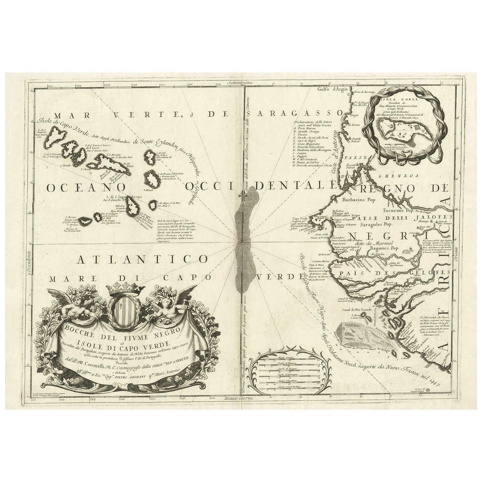 Antique Map Of Western Africa And The Cape Verde Islands By Coronelli, 1691