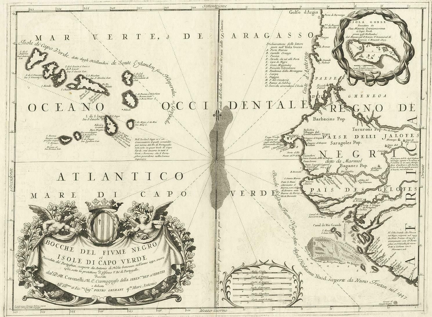 Antique Map Of Western Africa And The Cape Verde Islands By Coronelli, 1691 photo furniture