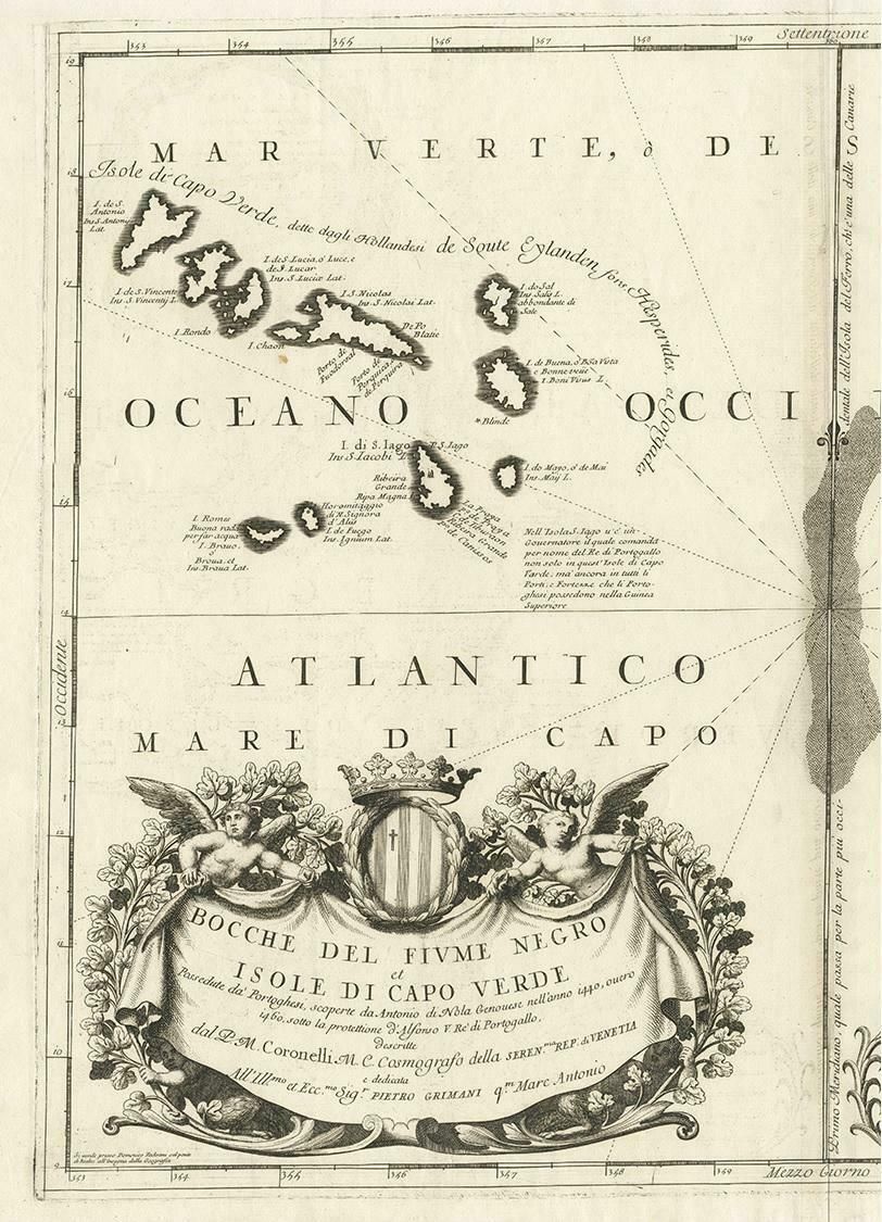Antique Map Of Western Africa And The Cape Verde Islands By Coronelli, 1691 photo for sale
