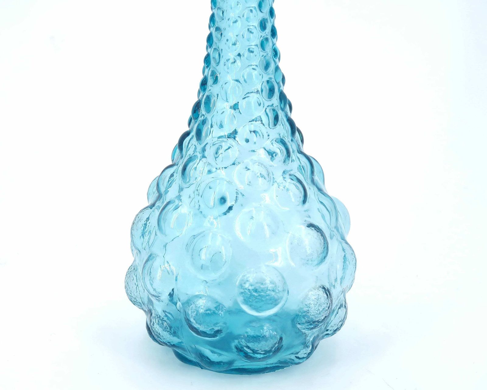 Vintage Blue Bubble Glass Genie Bottle, Italian Decanter, 1960s / Empoli, Boho Chic, Bohemian, Folk, Made In Italy photo Home Decor