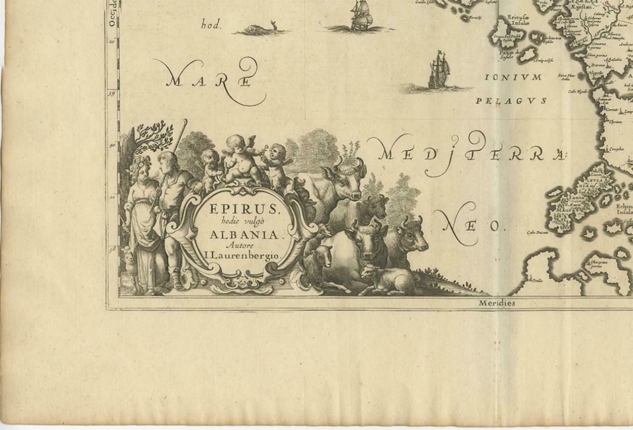 Antique Map Of Epirus 'Albania, Greece' By J. Janssonius, Circa 1650 photo for sale