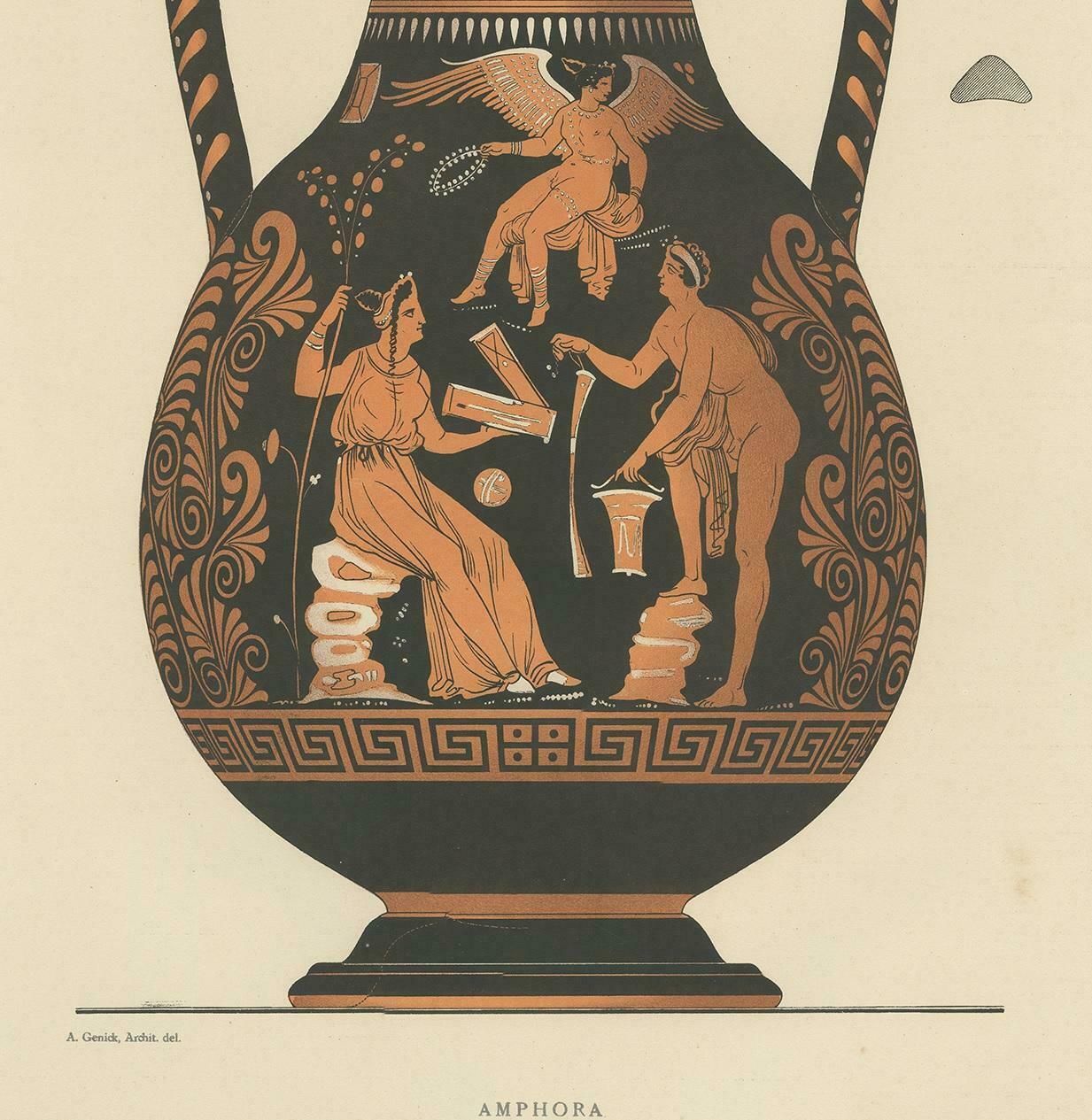 Antique Print Of Greek Ceramics 'Amphora' By Genick, '1883' photo for sale