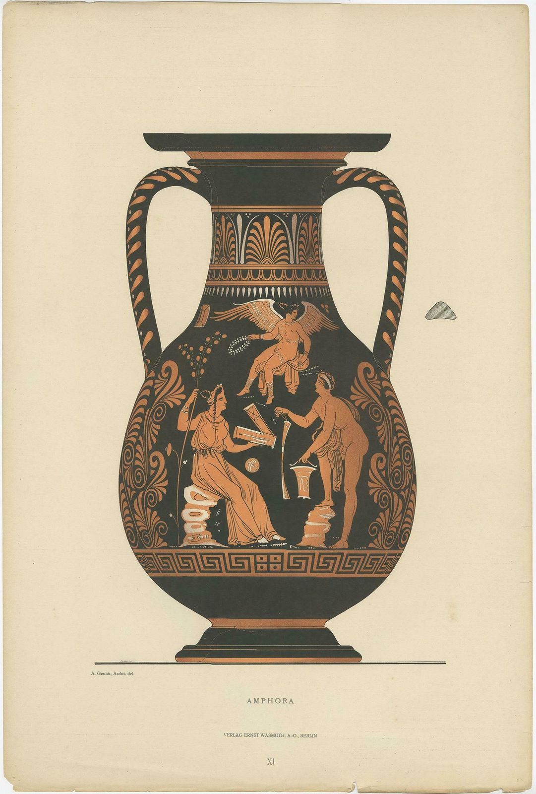 Antique Print Of Greek Ceramics 'Amphora' By Genick, '1883' photo Art