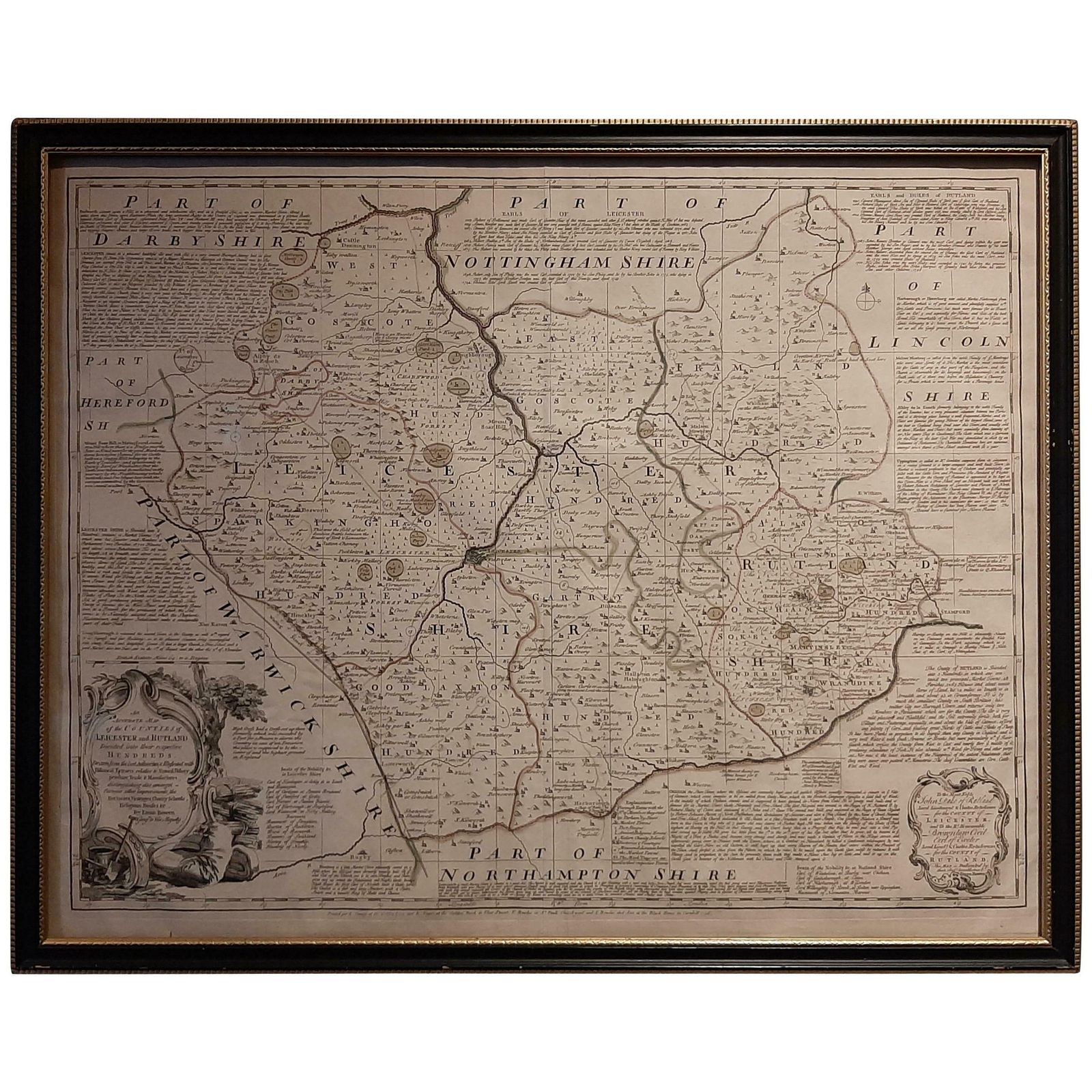 Antique Map Of Leicester And Rutland By Tinney & Sayer, 'Circa 1756'