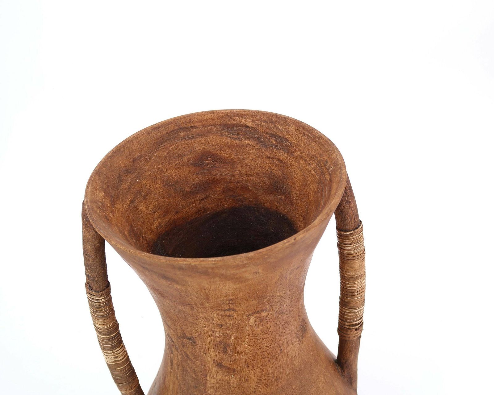 Huge Wooden Vase With Handles Covered With Wicker, 1970s / Jar, Boho Chic, Bohemian, Folk Art, Pot, Wood photo 384.0