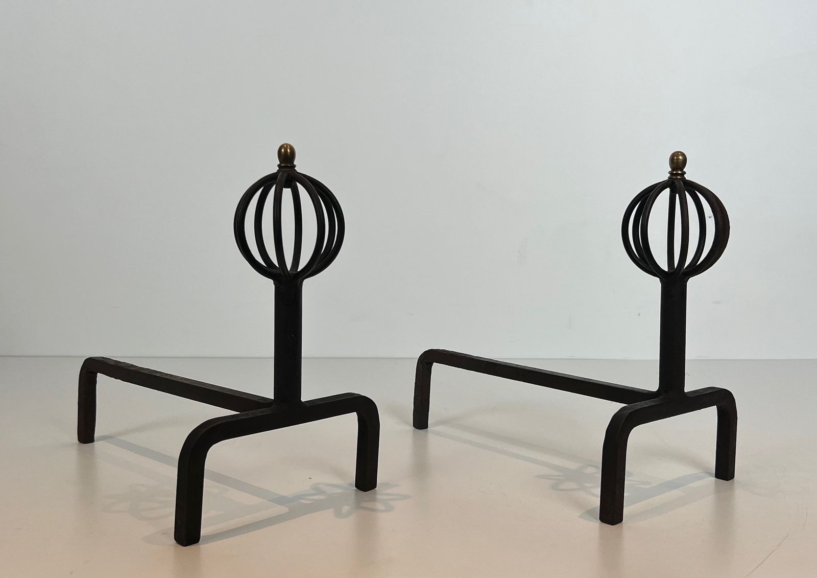 Pair Of Wrought Iron Andirons In The Taste Of Jean Royère photo furniture