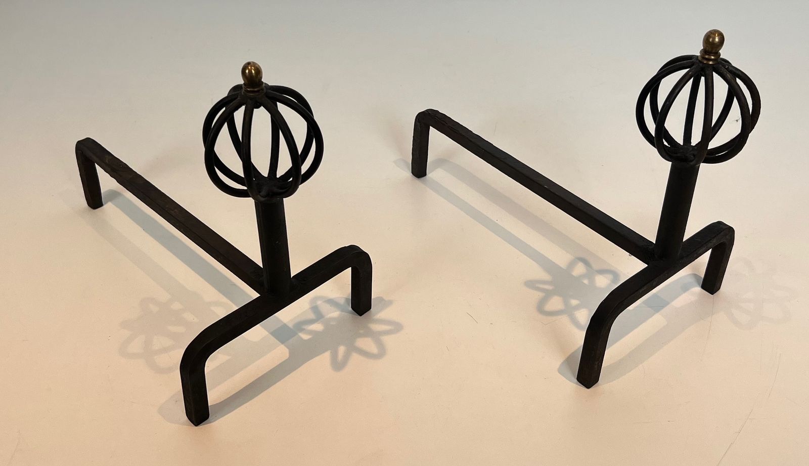 Pair Of Wrought Iron Andirons In The Taste Of Jean Royère photo Home Fixtures