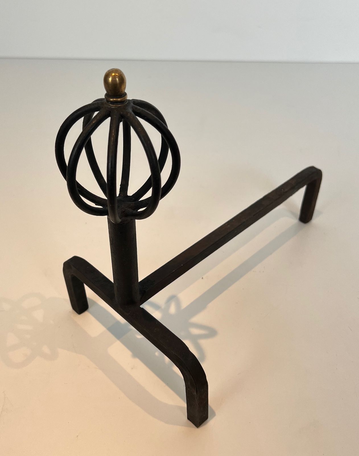Home Fixtures Pair Of Wrought Iron Andirons In The Taste Of Jean Royère photo