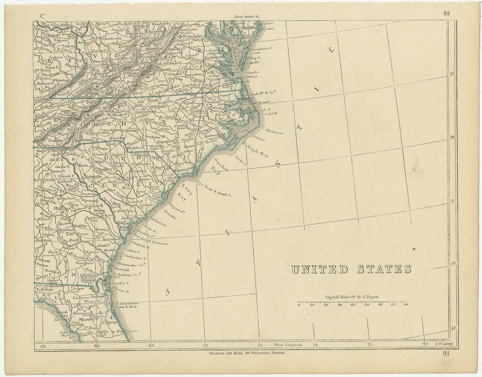 Antique Map Of The United States By Lowry, '1852' photo 327.0