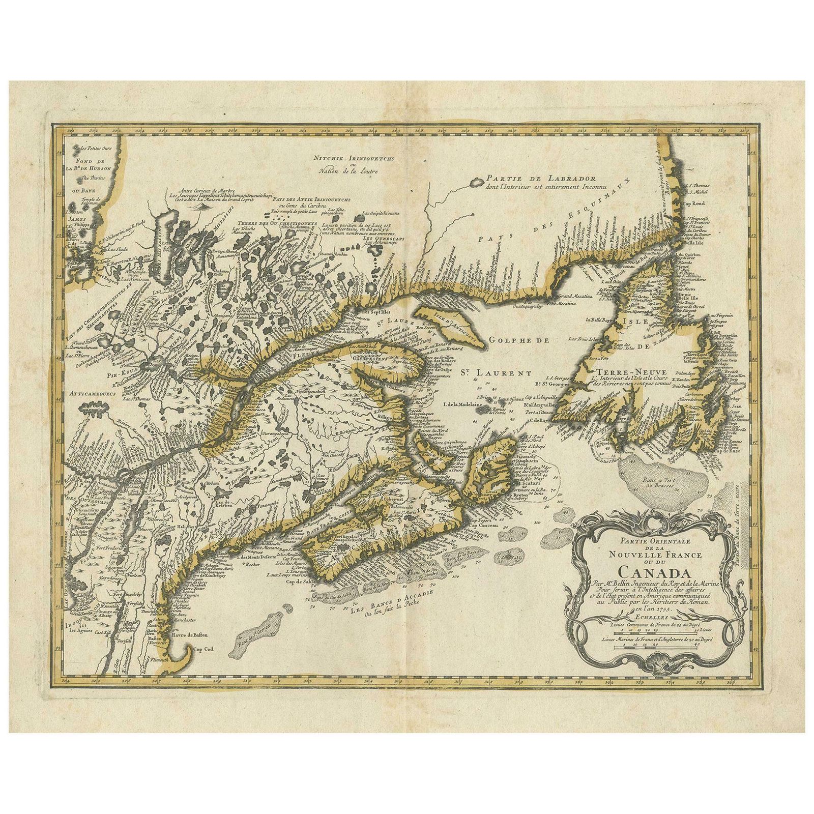 Antique Map Of New England And Eastern Canada By Homann Heirs, Circa 1755