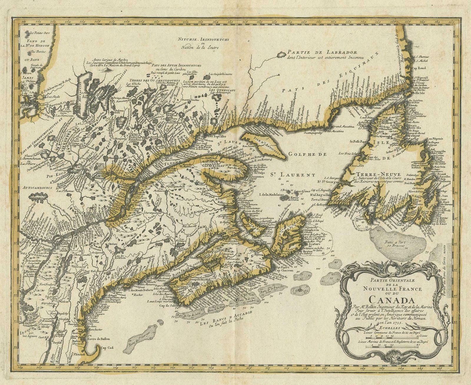 Antique Map Of New England And Eastern Canada By Homann Heirs, Circa 1755 photo furniture