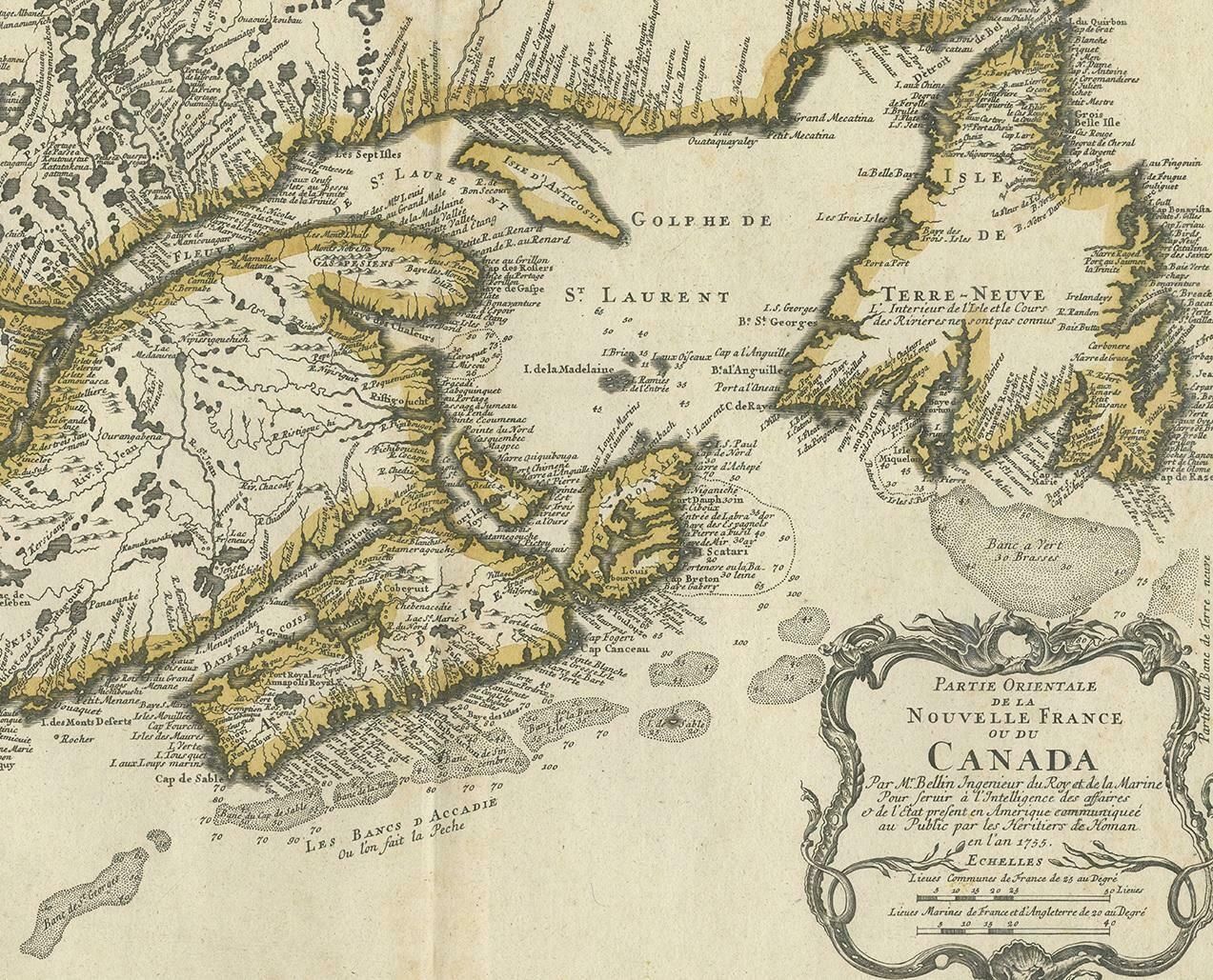 Antique Map Of New England And Eastern Canada By Homann Heirs, Circa 1755 photo Art