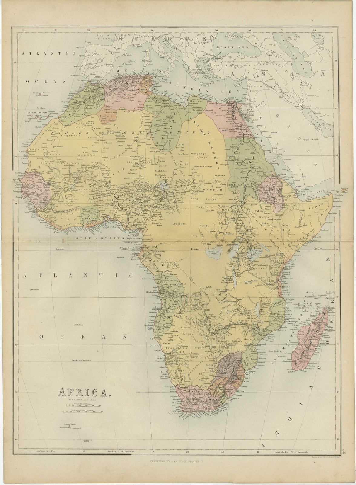Antique Map Of Africa By A & C, Black, 1870 photo furniture