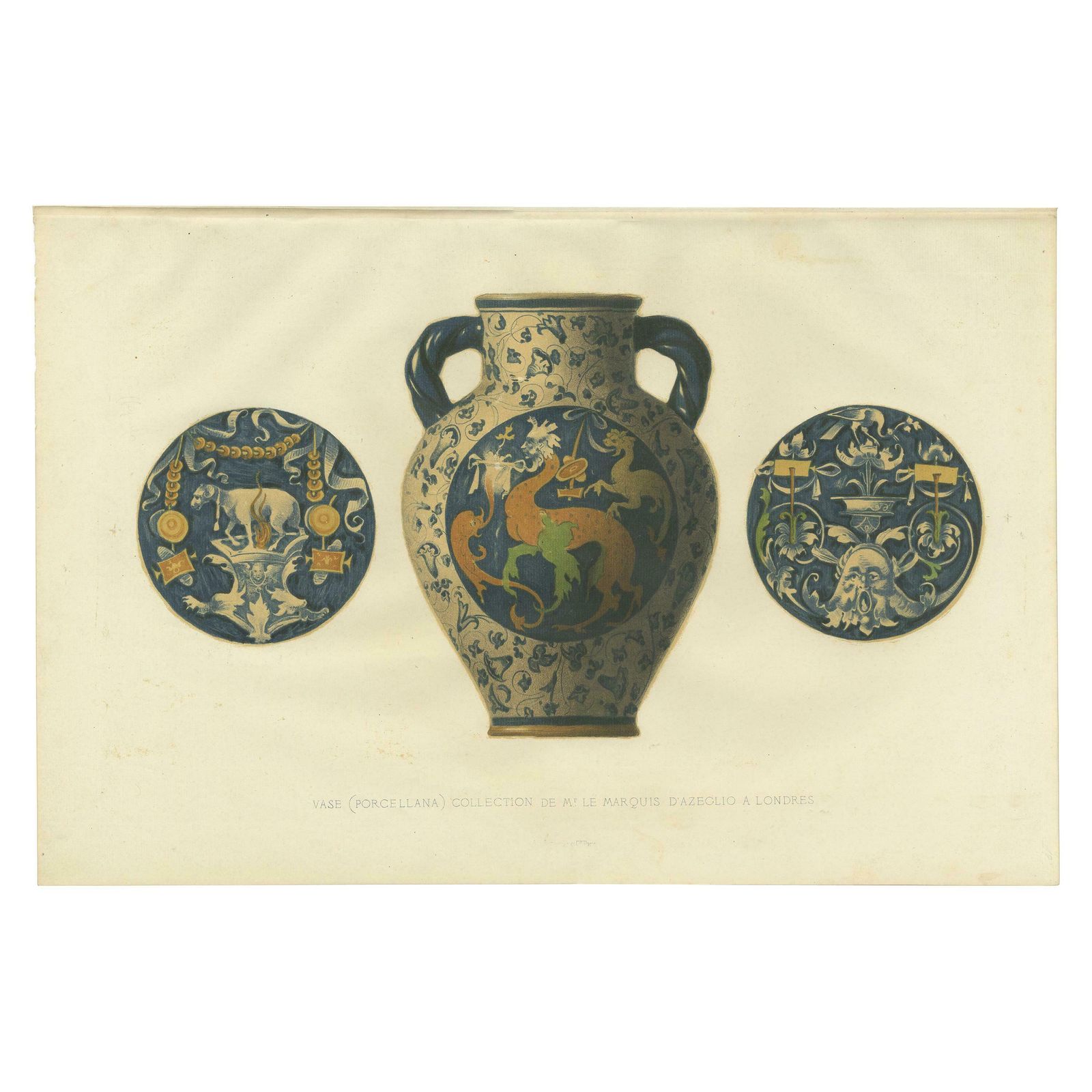 Antique Print Of A Porcelain Vase Of Mr. Le Marquis D'azeglio By Delange '1869'