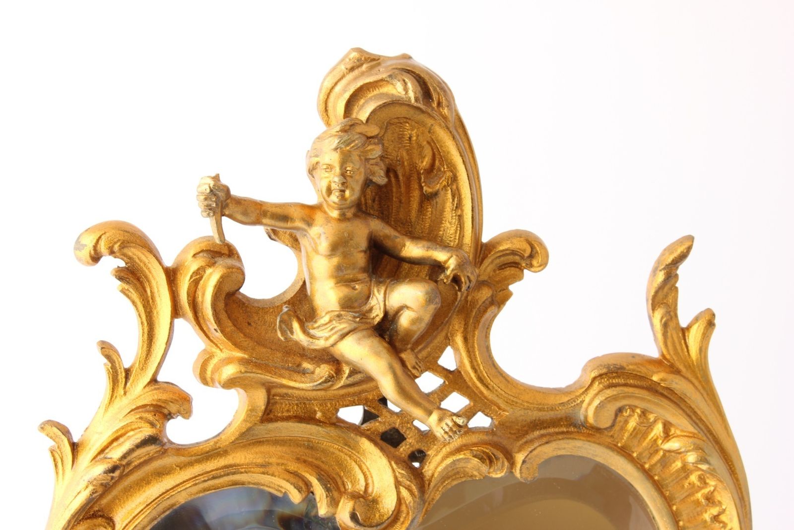 19th Century French Gold Gilt Bronze Rococo Style Cherub Easel Back Table Mirror. photo for sale