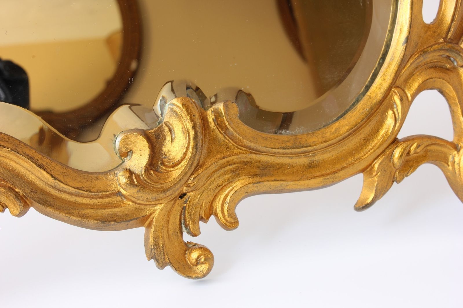 photo for sale 19th Century French Gold Gilt Bronze Rococo Style Cherub Easel Back Table Mirror.