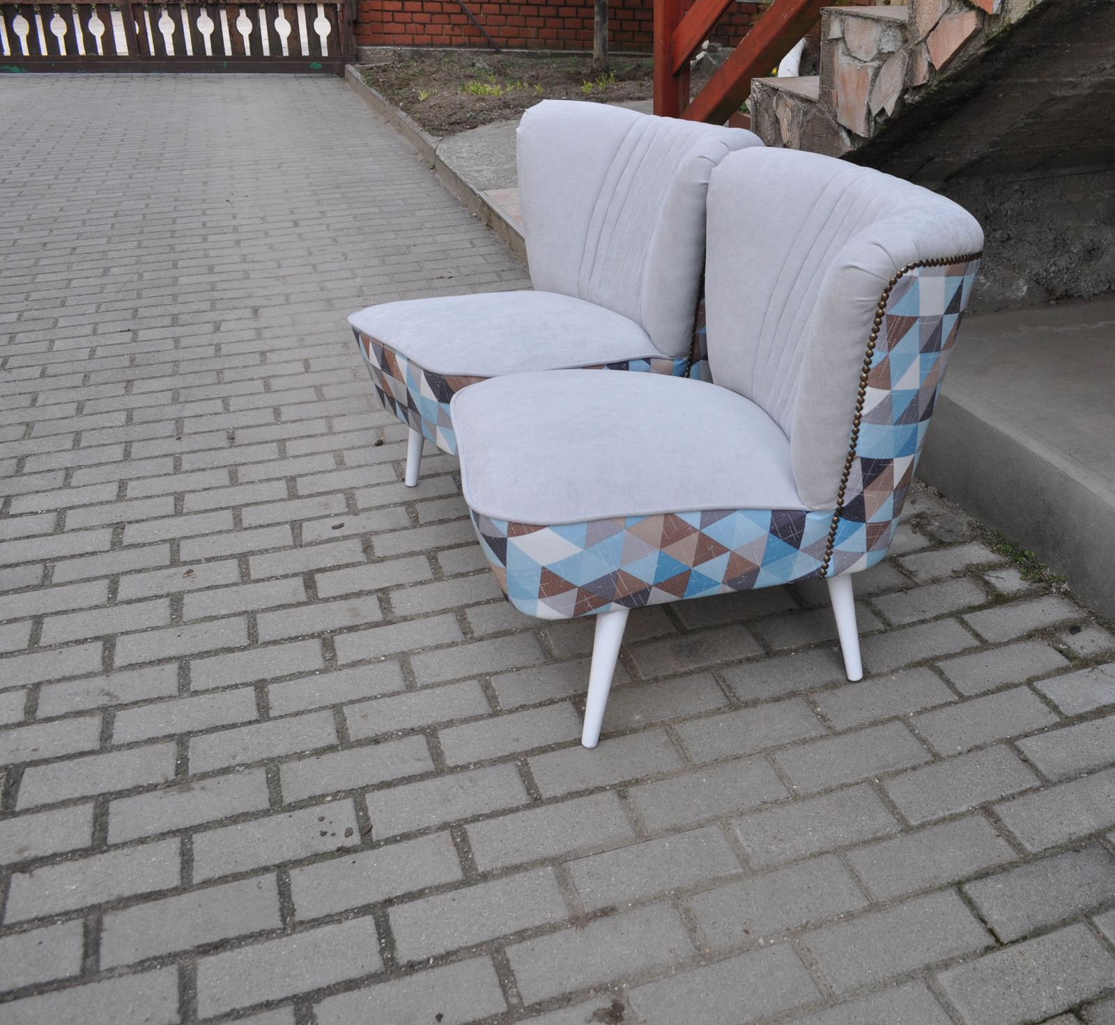 Pair Of Cocktail Chairs Gray And Geometric Shape Fabric photo Furniture