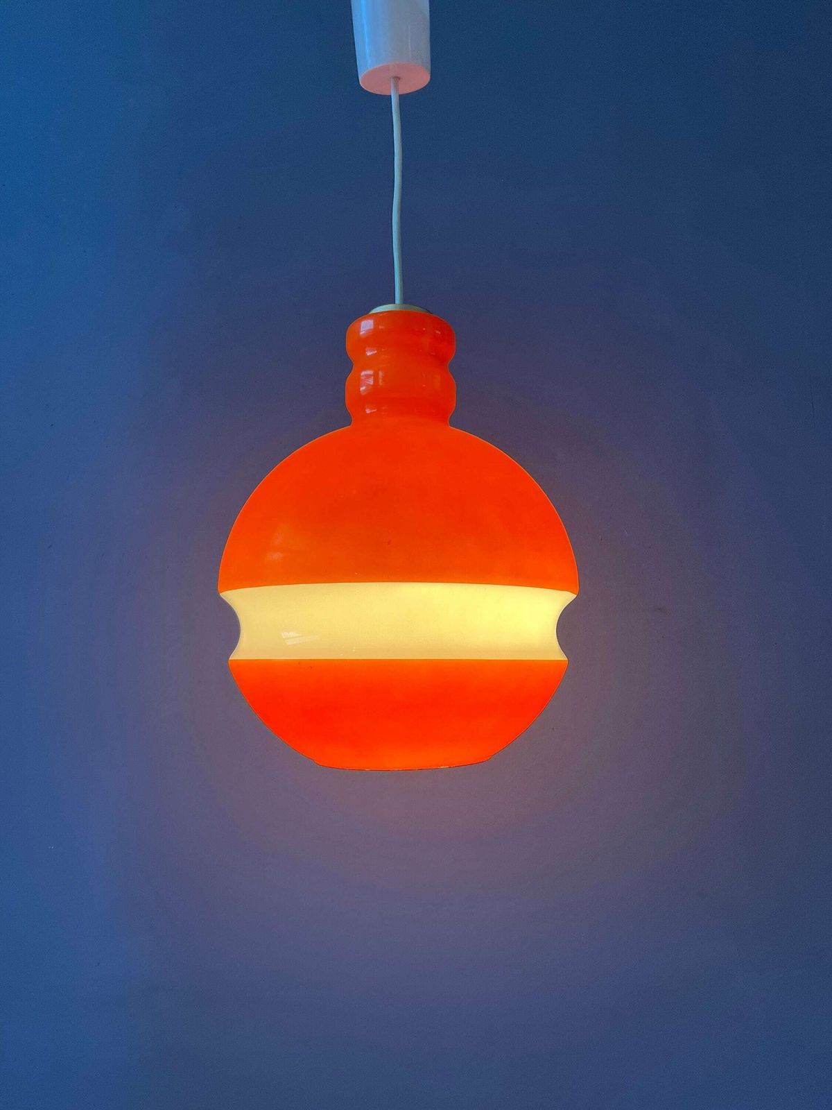 Orange And White Mid Century Peill & Putzler Glass Pendant Lamp photo furniture