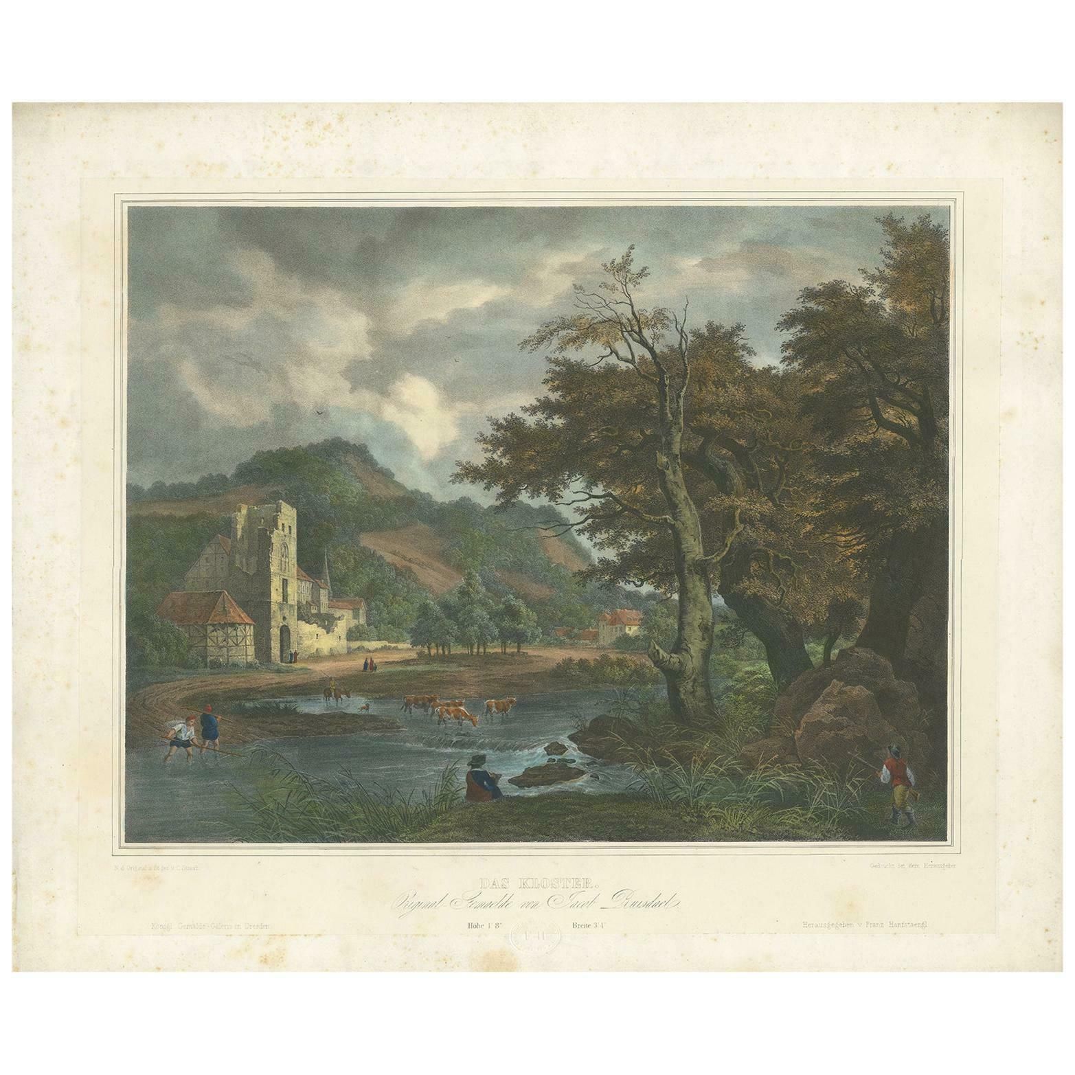 Antique Print Of A Landscape With A Shepherd And Cattle, 'Circa 1840'