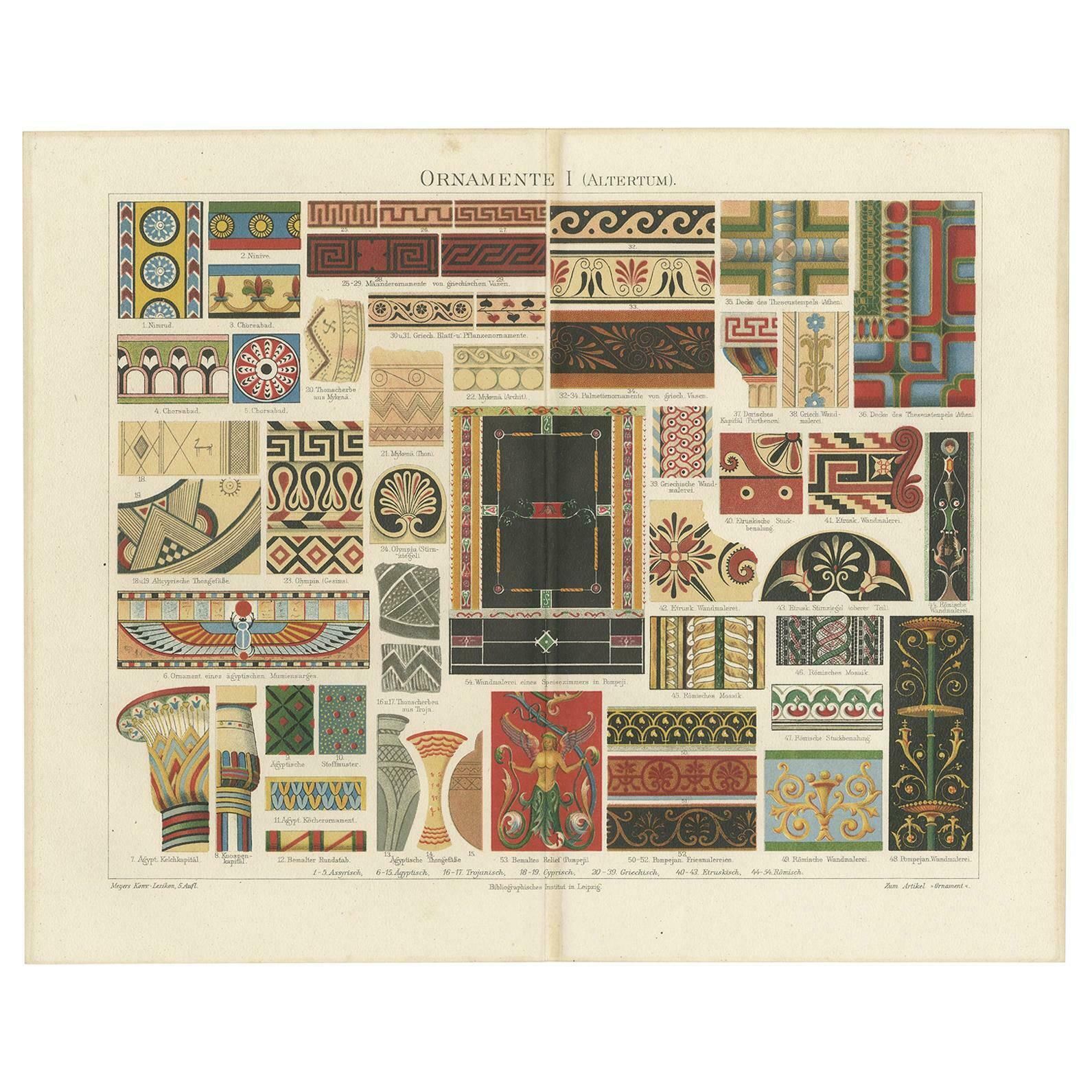 Set Of Four Antique Prints Of Various Ornaments By Meyer 'Circa 1897'