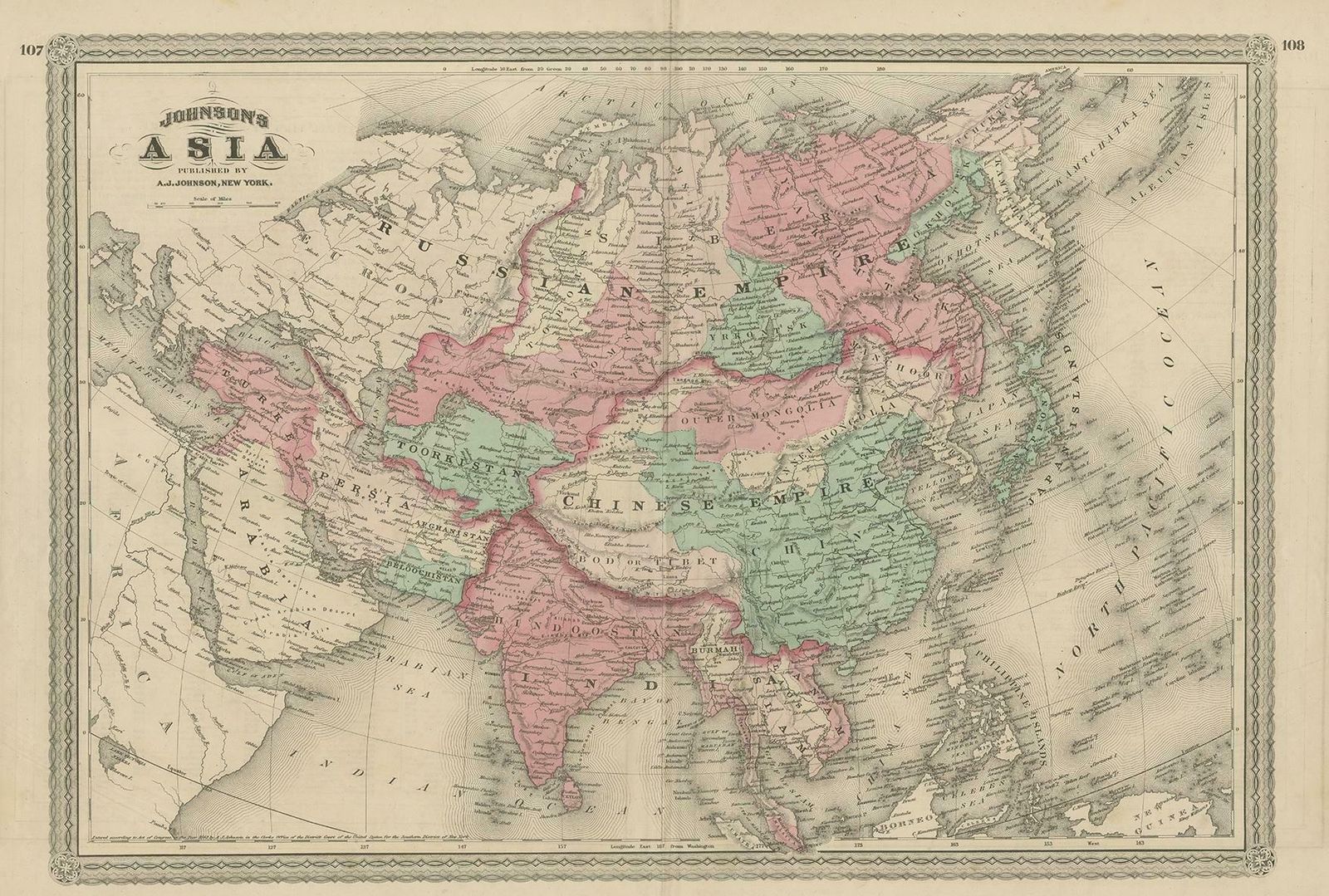 Antique Map Of Asia By Johnson, 1872 photo furniture