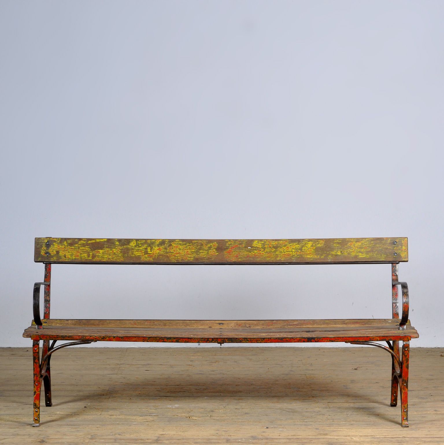 Riveted Iron Park Bench 1920s, Vintage photo furniture
