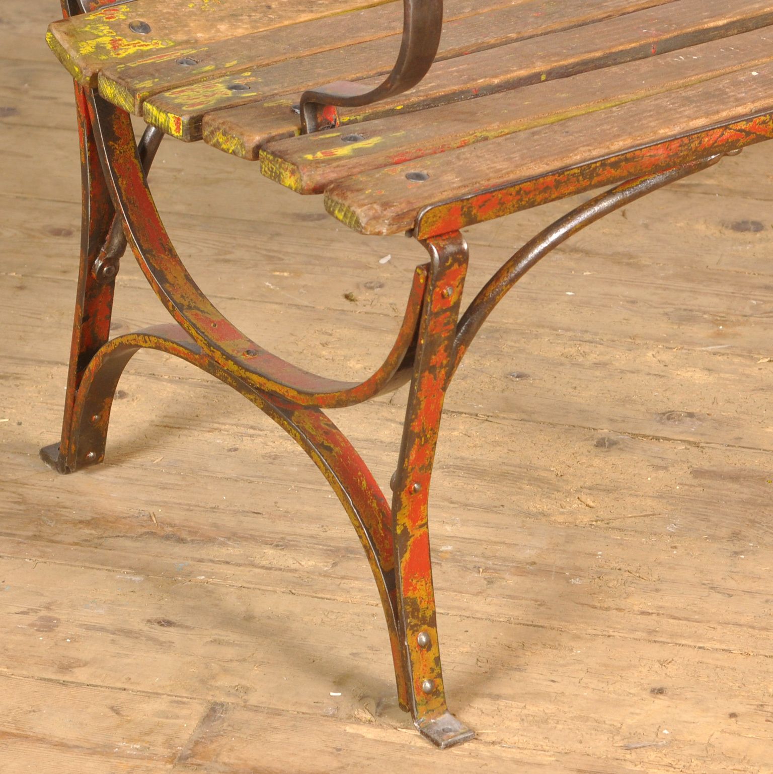 Riveted Iron Park Bench 1920s, Vintage photo Garden Furniture
