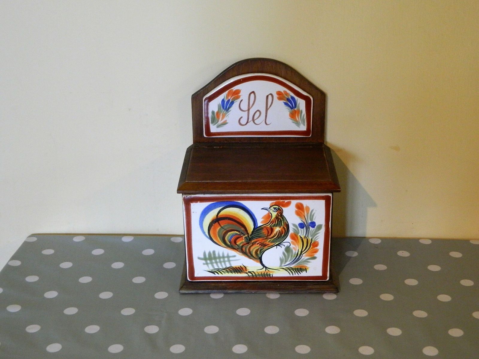 Salt Box, Salt Holders, French Salt Box, Old Salt Box, Boite à Sel, Céramique Bois, Kitchen Pottery, Cockerel Decor, Rooster Kitchen, French