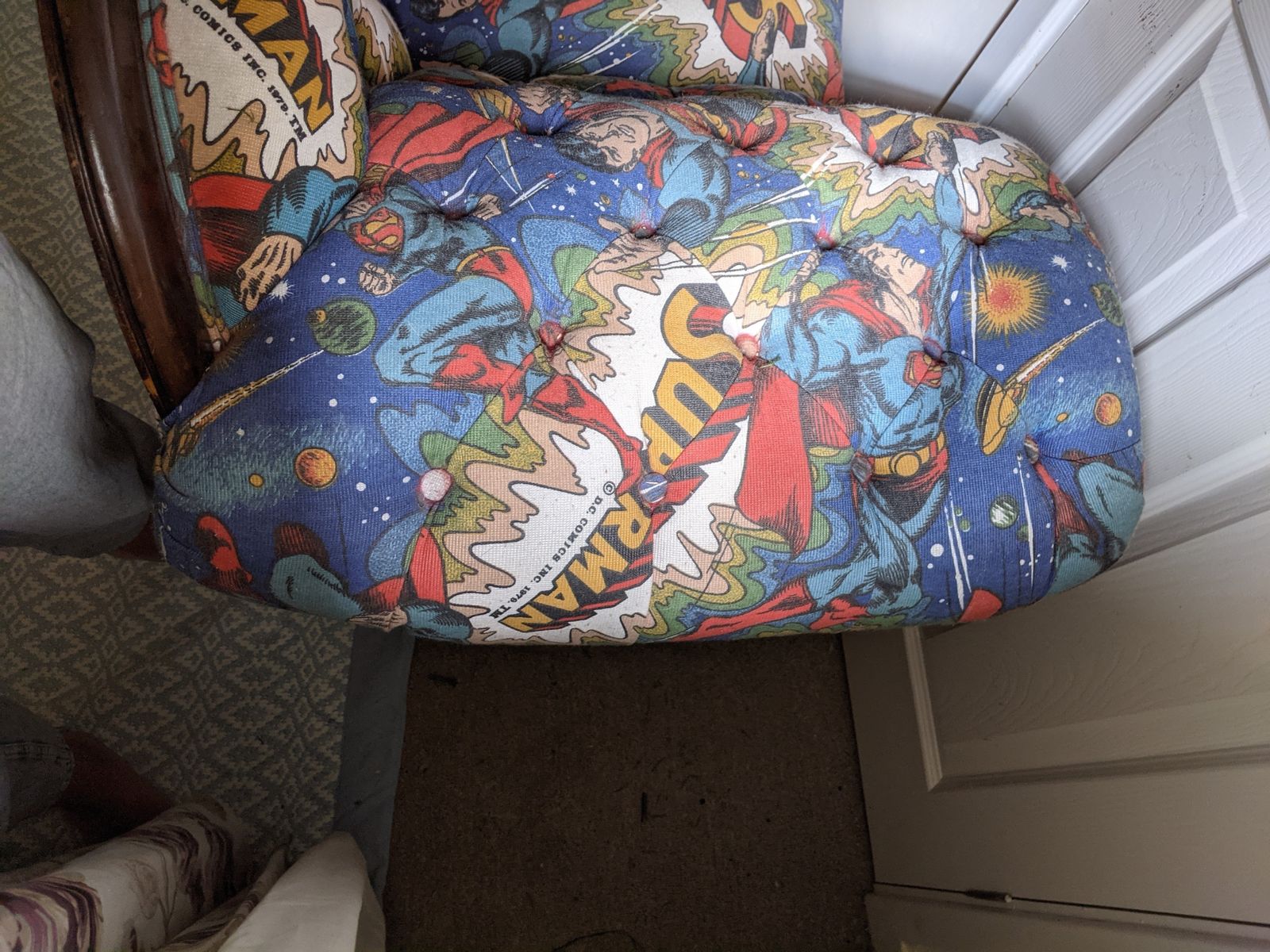 Victorian Chaise Longue 1970's Superman Fabric photo for sale