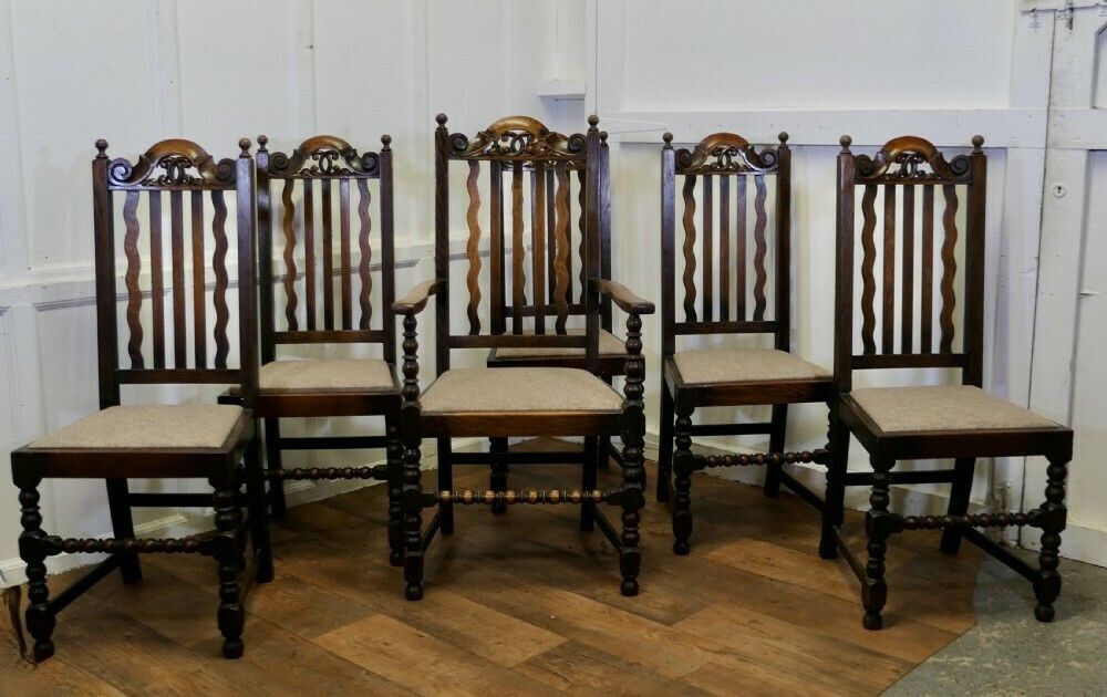 Set Of 6 19th Century Country House Oak Dining Chairs