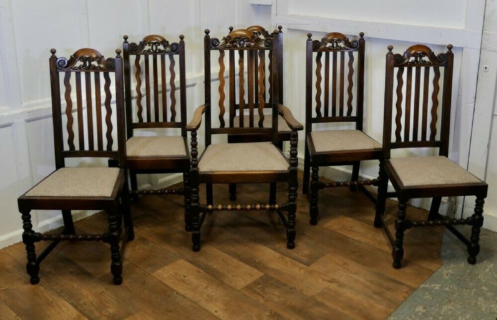 Set Of 6 19th Century Country House Oak Dining Chairs photo furniture