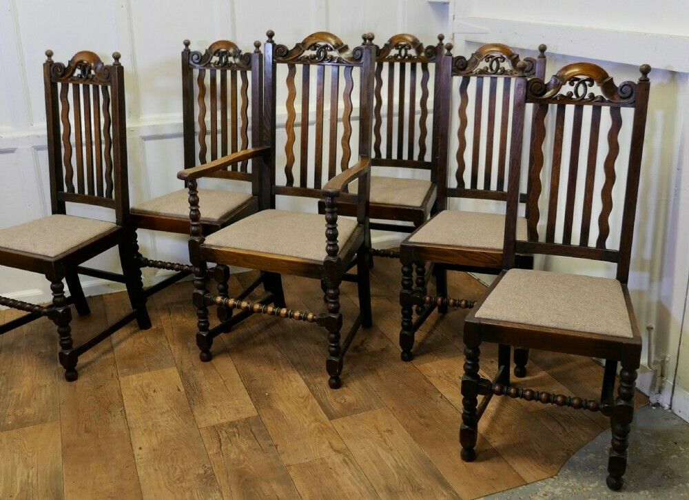 Set Of 6 19th Century Country House Oak Dining Chairs photo Furniture