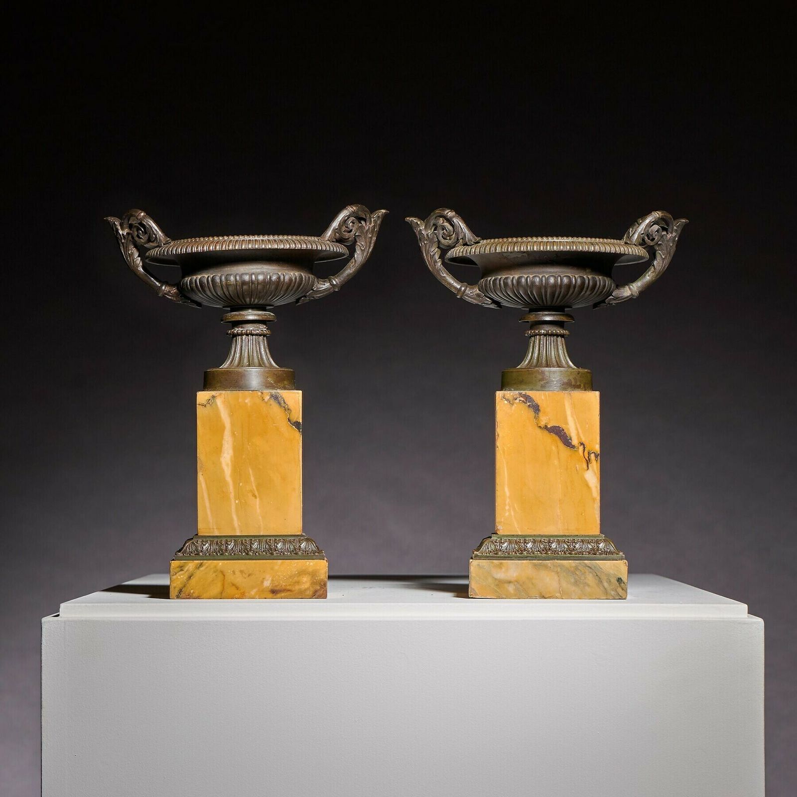 Large Pair Of Early 19th Century French Grand Tour Bronze And Siena Marble Tazzas