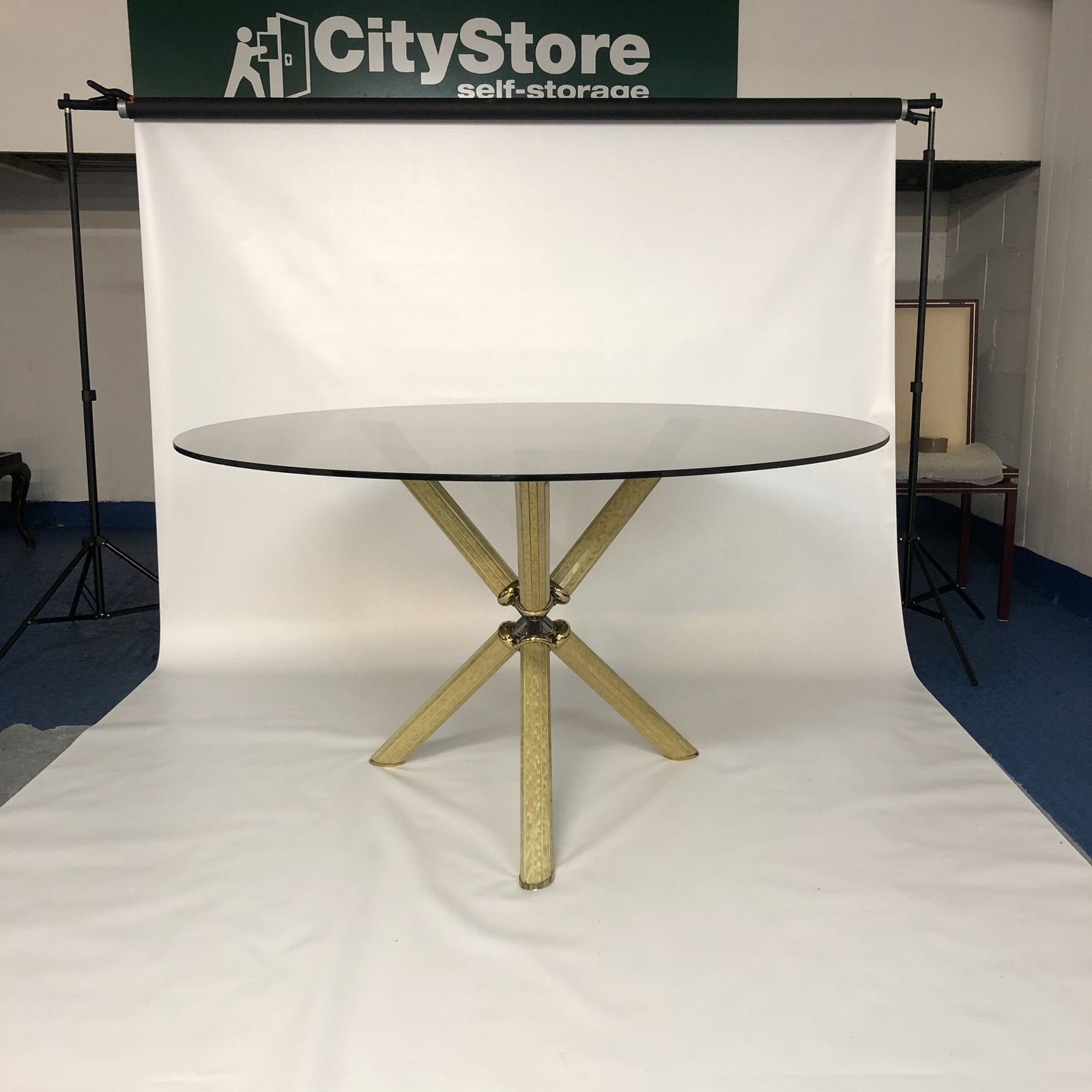 Studio Smania Maple Eye Glass Round Brass Dining Table Mid Century Modern 1970s photo vintage