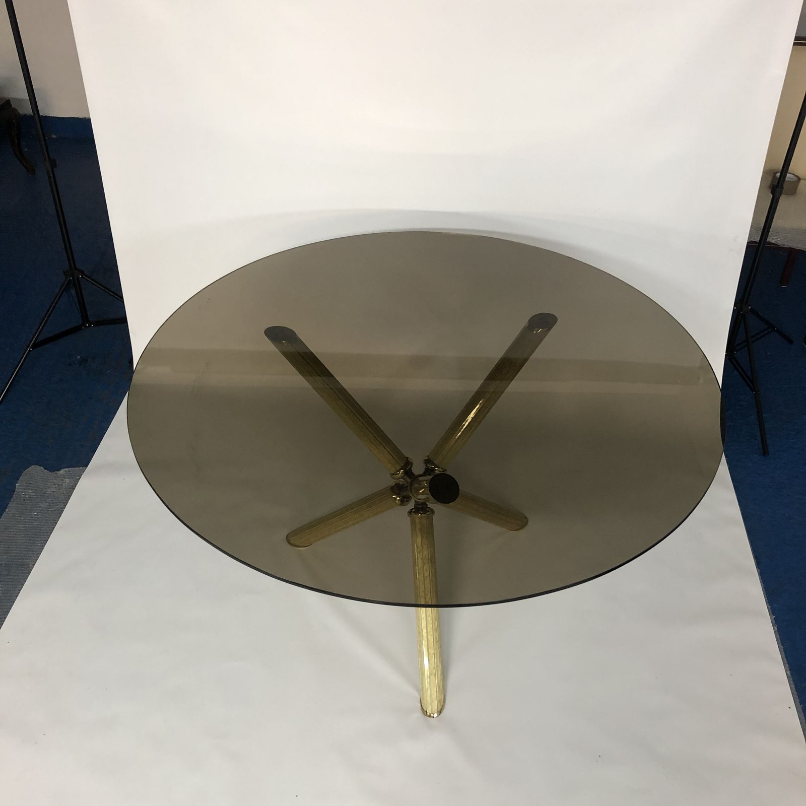 1990.0 Studio Smania Maple Eye Glass Round Brass Dining Table Mid Century Modern 1970s photo