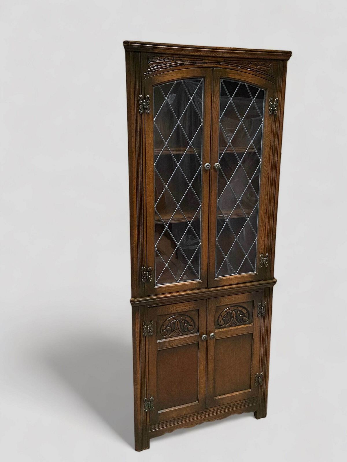 Old Charm Wood Brothers / Oak Corner Cabinet / Light Oak Traditional Colour /Made In England Dated 1970s photo vinterior