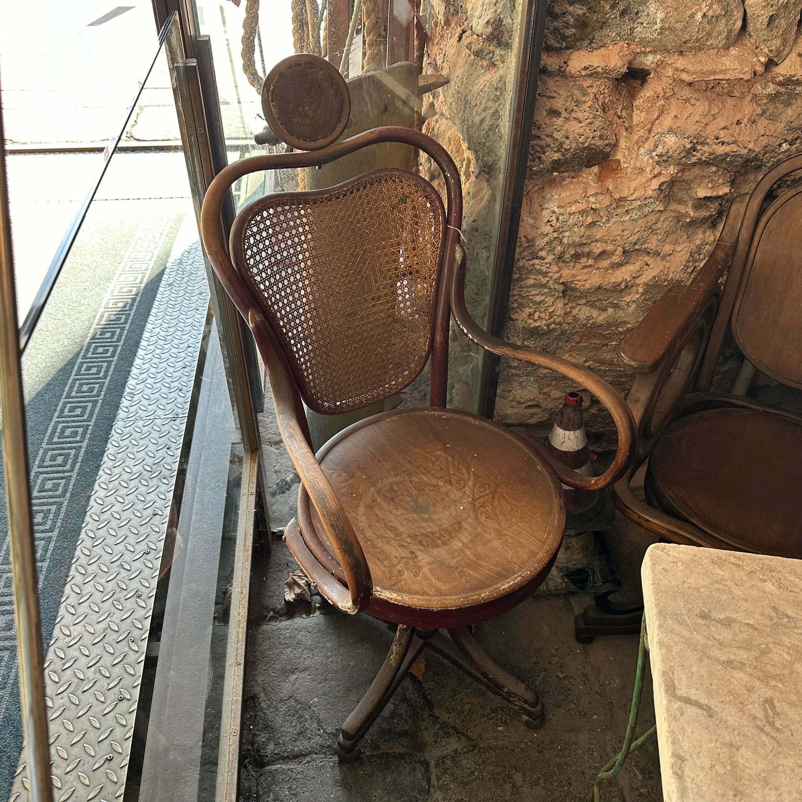 Early 20th Century Art Nouveau Wood And Wicker Tonet Italian Swivel Barber Chair photo furniture