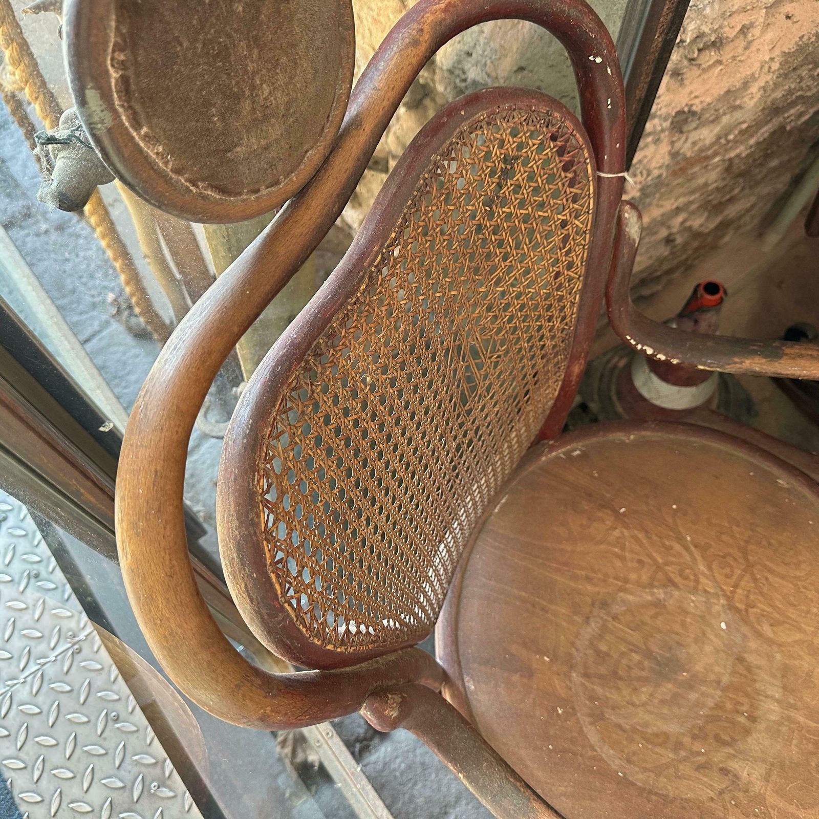 Early 20th Century Art Nouveau Wood And Wicker Tonet Italian Swivel Barber Chair photo vintage