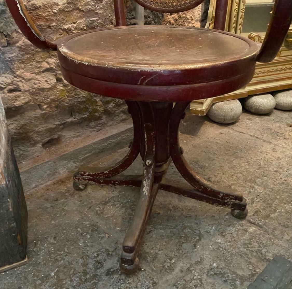 photo furniture Early 20th Century Art Nouveau Wood And Wicker Tonet Italian Swivel Barber Chair