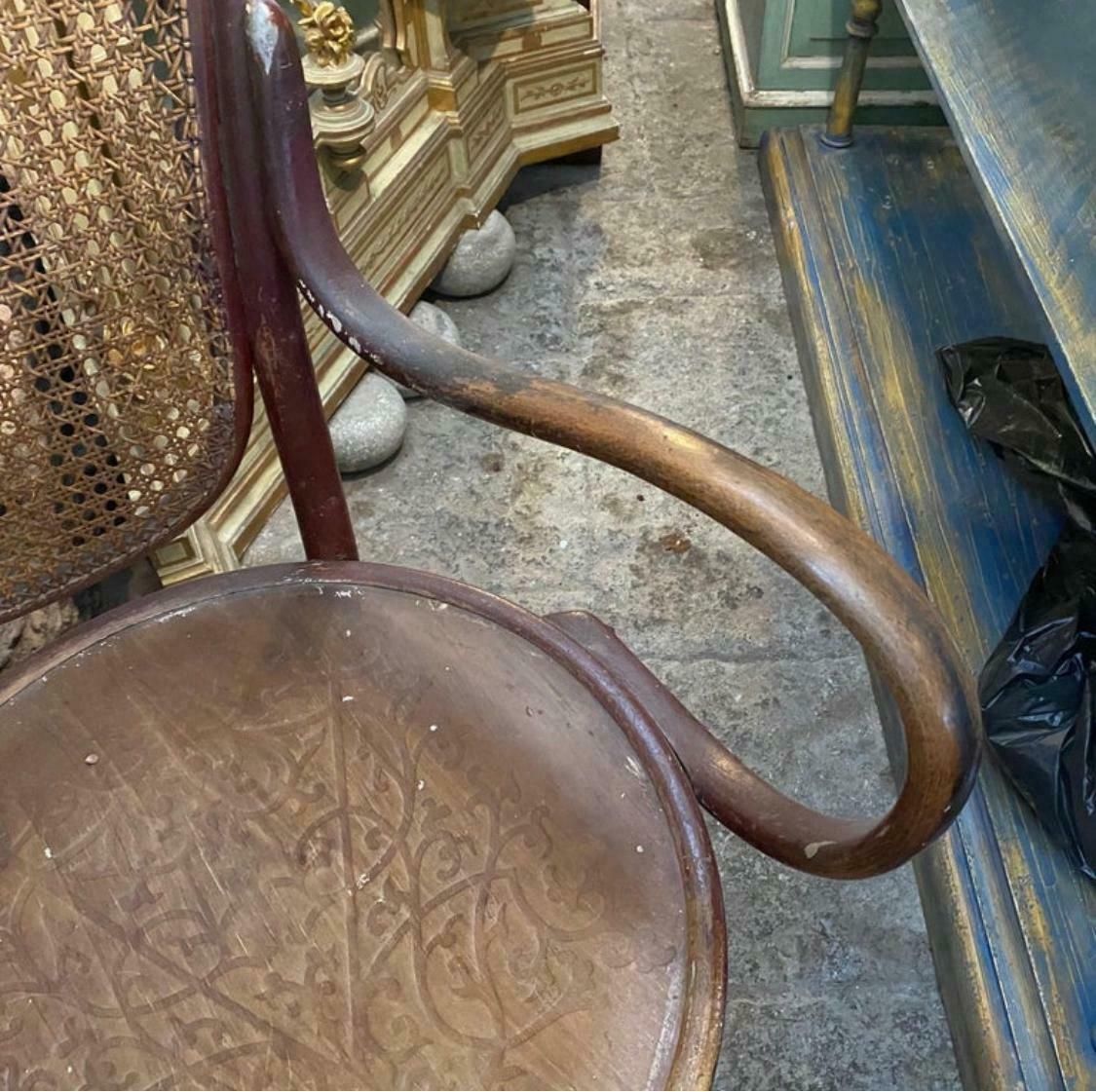 Furniture Early 20th Century Art Nouveau Wood And Wicker Tonet Italian Swivel Barber Chair photo